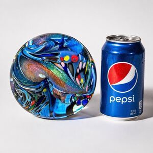 Massive 6” Rollin Karg Signed 1995 Dichroic Glass Paperweight Sculpture